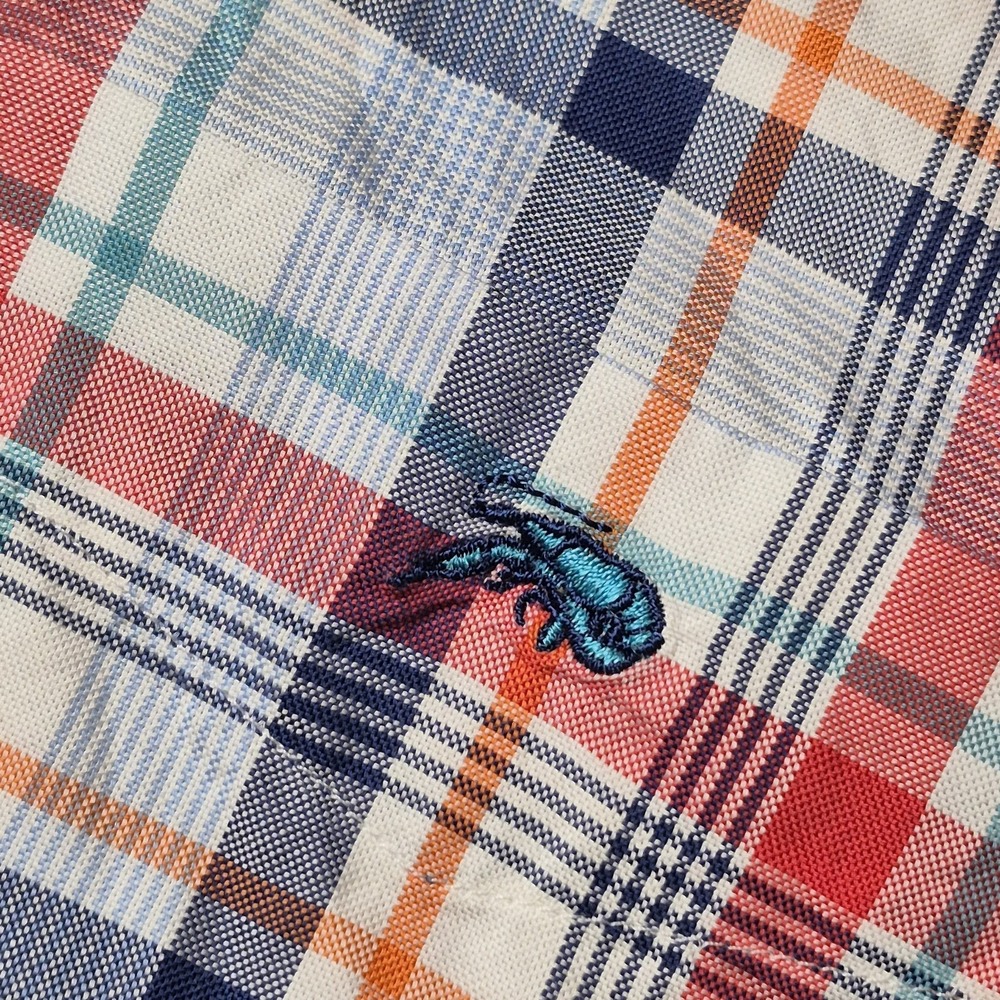 Perlis Men's Medium Plaid Button Down Crawfish Logo Southern Prep Oxford Shirt - Picture 5 of 7